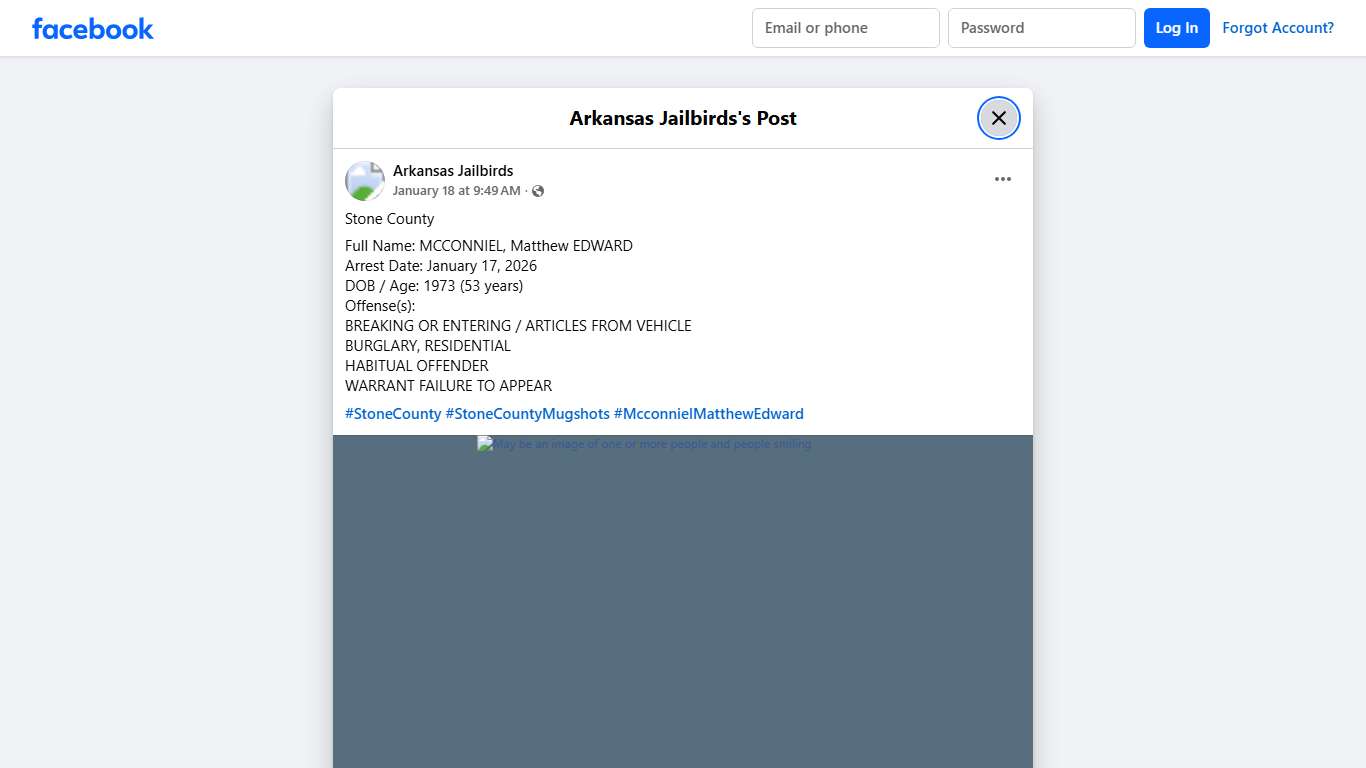 Stone County Full Name: MCCONNIEL,... - Arkansas Jailbirds Facebook